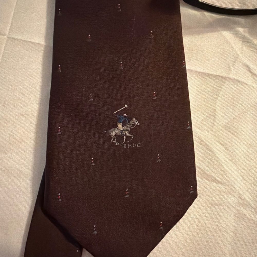 Beverly Hills Polo Club Dark Brown Tie‎ with Polo Design Vintage